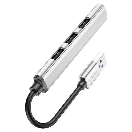 Hoco HB26 HUB aluminium Type-C hub, 1db USB3.0 + 3db USB2.0 z połączeniem (max 1TB-os merevlemez wsparcie) , metaliczny szary