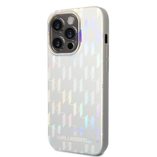 Apple iPhone 14 Pro Karl Lagerfeld Iridescent Monogram etui (Srebrny) – KLHCP14LLGMMSV3