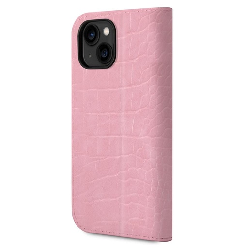 Apple iPhone 14 Plus Guess PU Croco etui format książkowy metal aparat z ramką (Różowy) - GUBKP14MHGCRHP