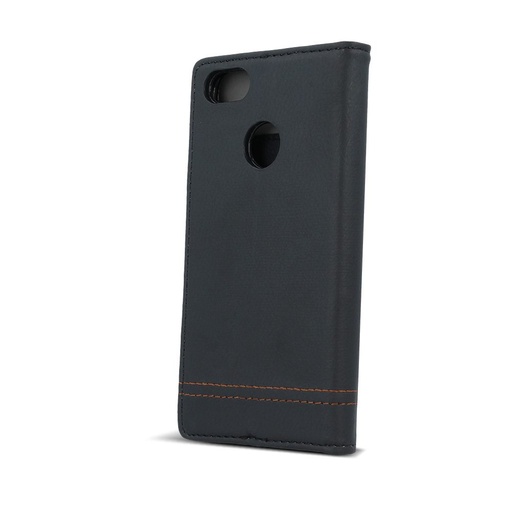 Huawei P9 Lite 2017 smart focus magnetyczny etui z klapką, czarny - brązowy z nicią