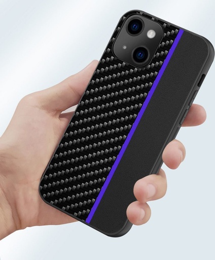 Apple iPhone 13 MOTO carbon etui na plecki (Czarny Niebieski Z paskiem)