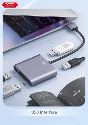 XO HUB012B 4 az 1-ben USB stacja dokująca (Tranish) – HDMI + USB portok