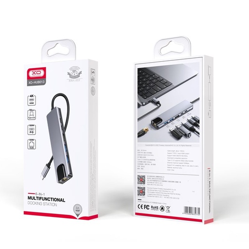 XO HUB013 6 az 1-ben Type-C stacja dokująca (Tranish) – HDMI, USB, PD ładowanie