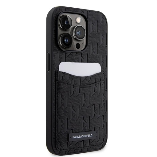Apple iPhone 14 Pro Karl Lagerfeld Saffiano Monogram Card Slot etui (Czarny) – KLHCP14LSAKLHPPK