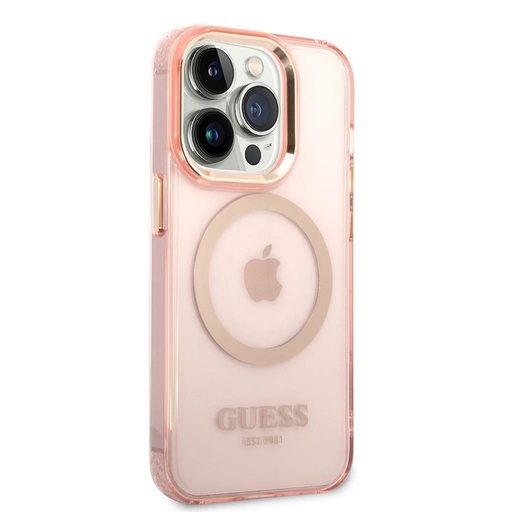 Apple iPhone 14 Pro Guess półprzezroczysty MagSafe etui (Różowy) – GUHMP14LHTCMP