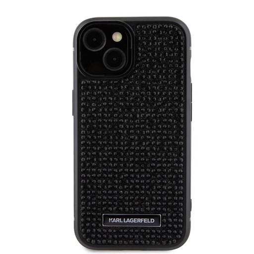 Apple iPhone 15 Karl Lagerfeld Rhinestone Plate Metal Logo etui (Czarny) – KLHCP15SHDSPLK