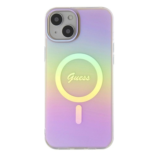 Apple iPhone 15 Guess IML Iridescent Script MagSafe etui (Różowy) - GUHMP15SHITSP