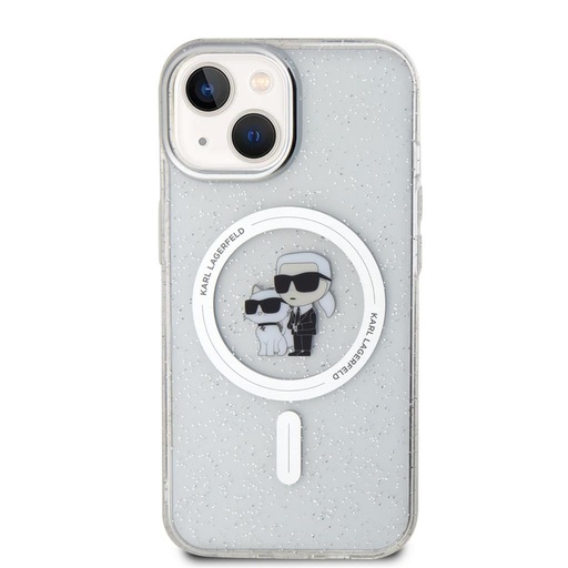 Apple iPhone 15 Karl Lagerfeld IML Glitter Karl and Choupette MagSafe etui (Przezroczysty) – KLHMP15SHGKCNOT