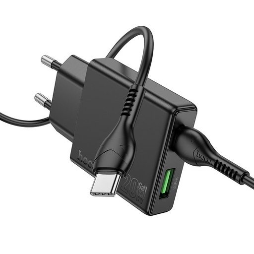 Hoco N38 szybka ładowarka adapter USB-A/Type-C z połączeniem (PD20W o mocy) , Type-C-Type-C z kablem czarny