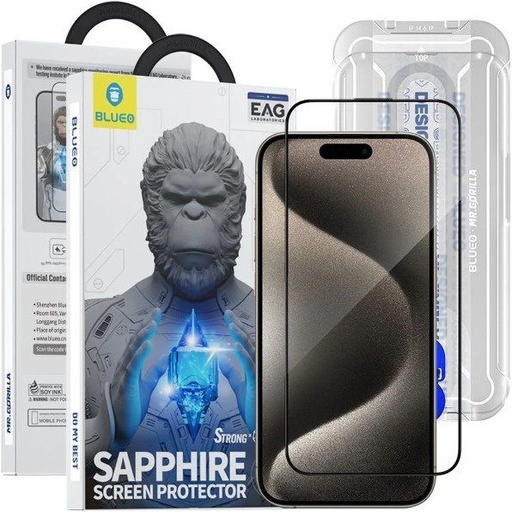 Apple iPhone 15 Pro BLUEO szafirowy szkło hartowane + ramka montażowa przezroczysty