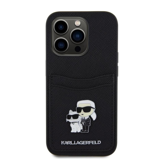 Apple iPhone 15 Pro Karl Lagerfeld PU Saffiano Card Slot Metal Karl and Choupette etui (Czarny) – KLHCP15LSAPKCNPK