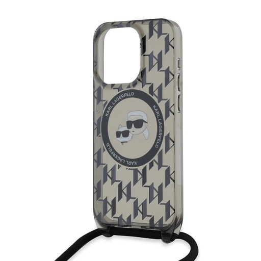 Apple iPhone 15 Pro Karl Lagerfeld IML Monogram Crossbody K&CH Heads MagSafe etui (Czarny) – KLHMP15LHCKCKLCK