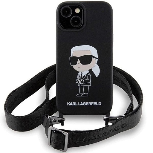Apple iPhone 15 (Czarny) Karl Lagerfeld Crossbody Silicone Ikoniczny etui - KLHCP15SSCBSKNK