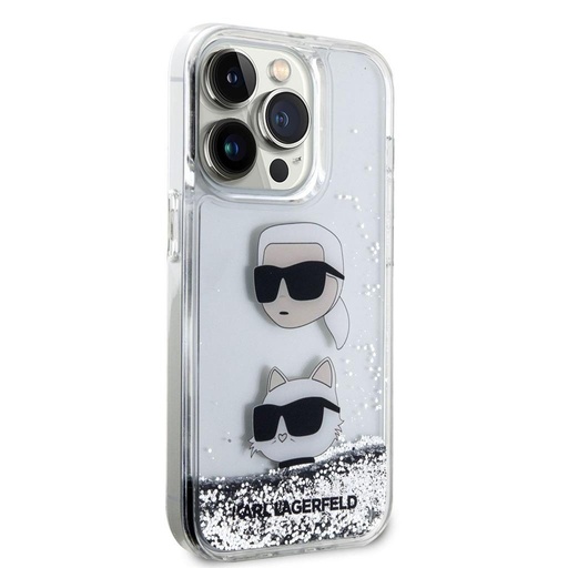 Apple iPhone 15 Pro Karl Lagerfeld Liquid Glitter Karl and Choupette Head etui (Srebrny) – KLHCP15LLDHKCNS