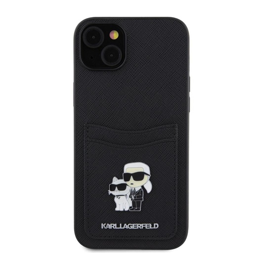 Apple iPhone 15 Karl Lagerfeld PU Saffiano Card Slot Metal Karl and Choupette etui (Czarny) – KLHCP15SSAPKCNPK