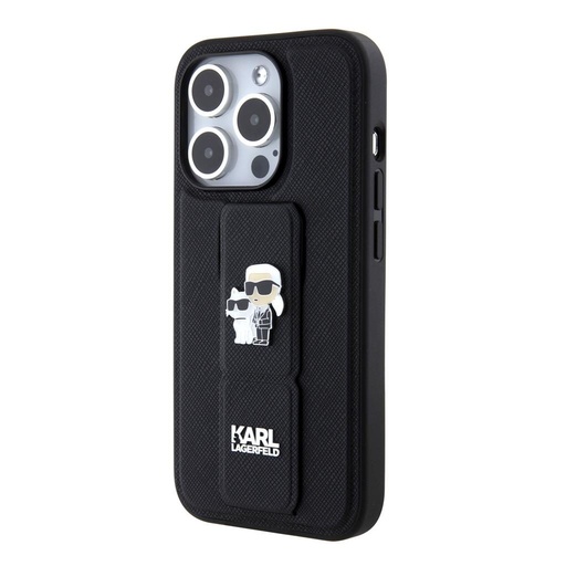Apple iPhone 15 Pro Max Karl Lagerfeld Saffiano Grip Stand Metal Logo etui (Czarny) – KLHCP15XGSAKCPK