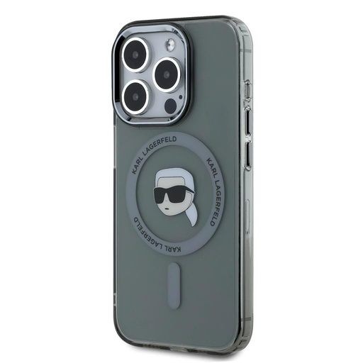 Apple iPhone 15 Pro Max Karl Lagerfeld IML Karl Head Metal Frame MagSafe etui (Czarny) – KLHMP15XHLSKIK