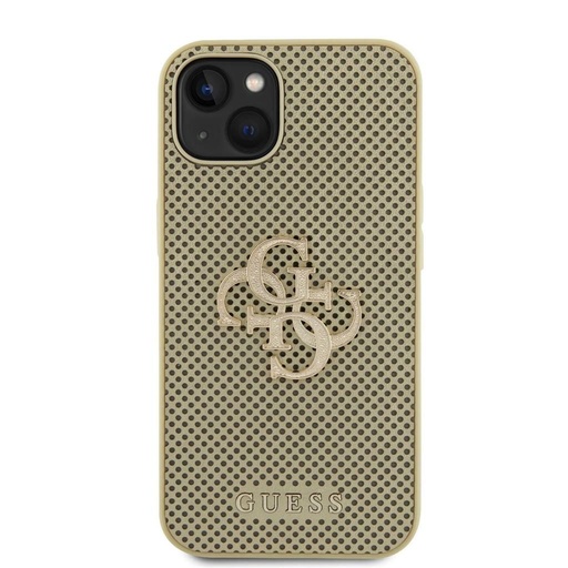 Apple iPhone 15 Guess PU Perforowany 4G Glitter Metal Logo etui (Złoty) - GUHCP15SPSP4LGD