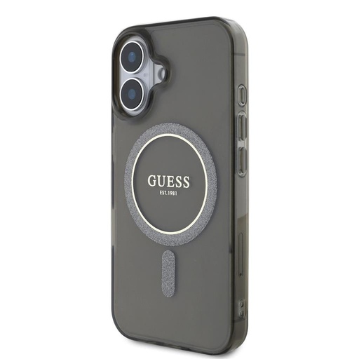 Apple iPhone 16 Guess IML Glitter Ring MagSafe etui (Czarny) - GUHMP16SHFGEREK