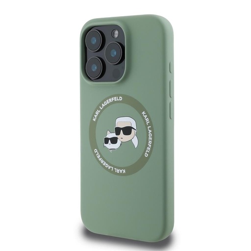 Apple iPhone 16 Pro Max Karl Lagerfeld Liquid Silicone K&CH Heads MagSafe etui (Khaki) – KLHMP16XSKCHTCA