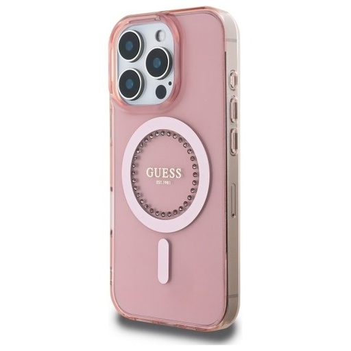 Apple iPhone 16 Pro Max Guess IML Rhinestones Ring MagSafe etui (Biały) - GUHMP16XPFTDTEH
