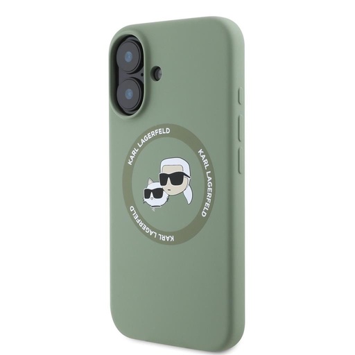 Apple iPhone 16 Karl Lagerfeld Liquid Silicone K&CH Heads MagSafe etui (Khaki) – KLHMP16SSKCHTCA
