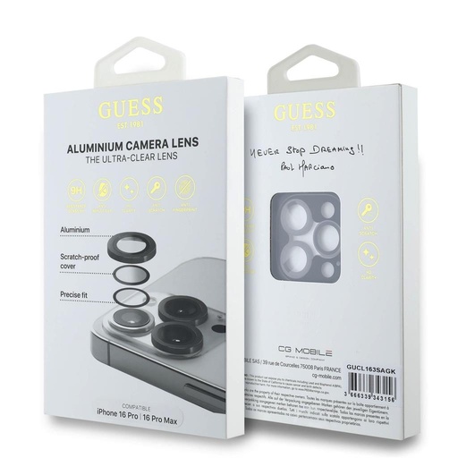 Apple iPhone 16 Pro / Pro Max Guess Metal osłona obiektywu (Czarny) - GUCL163SAGK