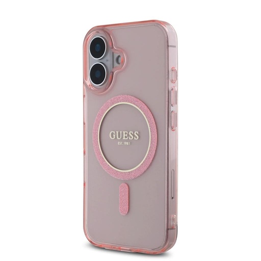 Apple iPhone 16 Guess IML Glitter Ring MagSafe etui (Różowy) - GUHMP16SHFGEREP