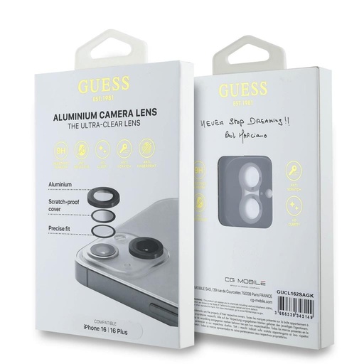Apple iPhone 16 / 16 Plus Guess Metal osłona obiektywu (Czarny) - GUCL162SAGK
