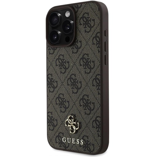 Apple iPhone 16 Pro Guess PU 4G Small Metal Logo MagSafe etui (Brązowy) - GUHMP16LP4SM4MW