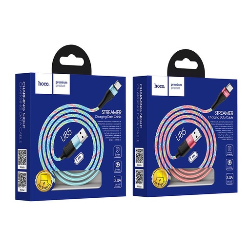 Hoco U85 type-C kabel, 2,4A, świecący, 1m, niebieski