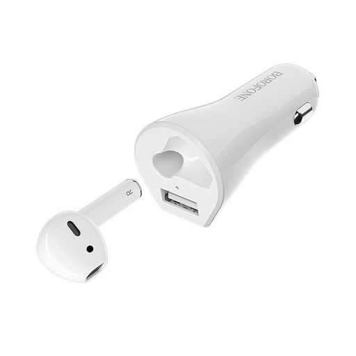 Borofone BC23 bezprzewodowy headset samochodowy ładowarka, biały