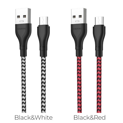 Borofone BX39 microUSB kabel, tkanina, 3A, 1m, czarny/ biały