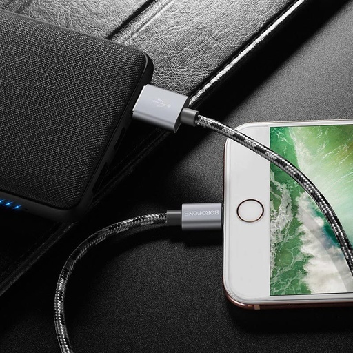 Borofone BX24 lightning kabel, tkanina, 1m, metaliczny szary