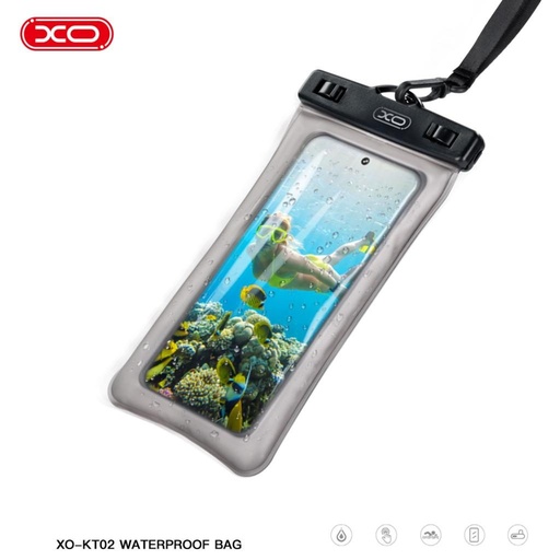 XO KT02 PVC wodoodporny etui na telefon podwójny csattal i ze smyczą (Czarny)