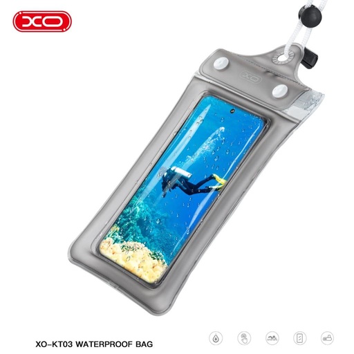 XO KT03 PVC wodoodporny etui na telefon trzy z zamkiem błyskawicznym i ze smyczą (Czarny)