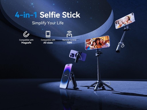 XO SS22 mini Bluetooth kijek do selfie (Czarny) – 4 az 1-ben funkcja, magnetyczny wykonanie, pomocnik fotograficzny