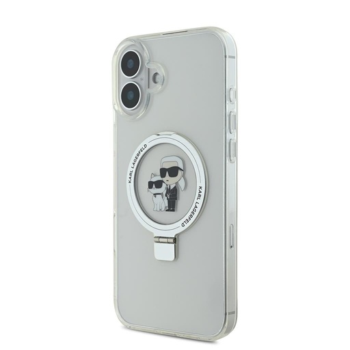 Apple iPhone 16 Karl Lagerfeld Ringstand Karl and Choupette MagSafe etui (Biały) - KLHMP16SHMRSKCH