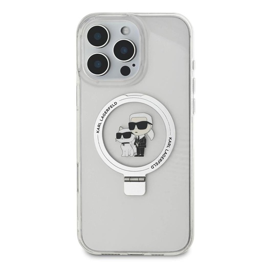 Apple iPhone 16 Pro Max Karl Lagerfeld Ringstand Karl and Choupette MagSafe etui (Biały) - KLHMP16XHMRSKCH