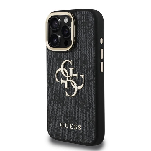 Apple iPhone 16 Pro Guess PU 4G Metal Logo Stand Camera Frame etui (Czarny) - GUHCP16LPCS4GP4K
