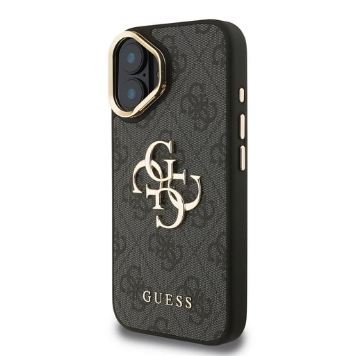 Apple iPhone 16 Guess PU 4G Metal Logo Stand Camera Frame etui (Czarny) - GUHCP16SPCS4GP4K
