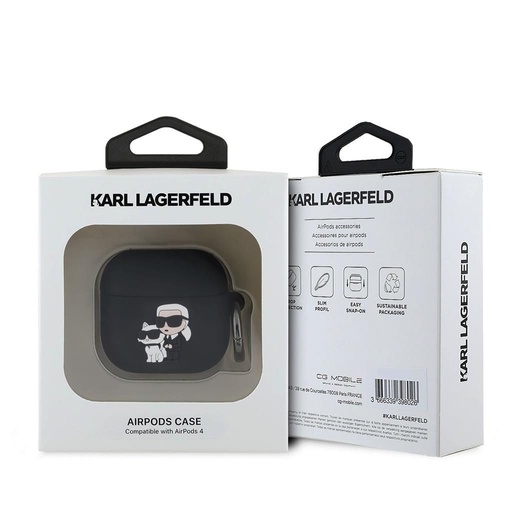 Apple AirPods 4 Karl Lagerfeld 3D Logo NFT Karl and Choupette Silicone etui (Czarny) - KLA4RUNKC