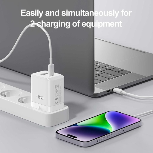 XO CE36 GaN ścienny ładowarka 45W 1x USB-C + 1x USB-A (Biały)