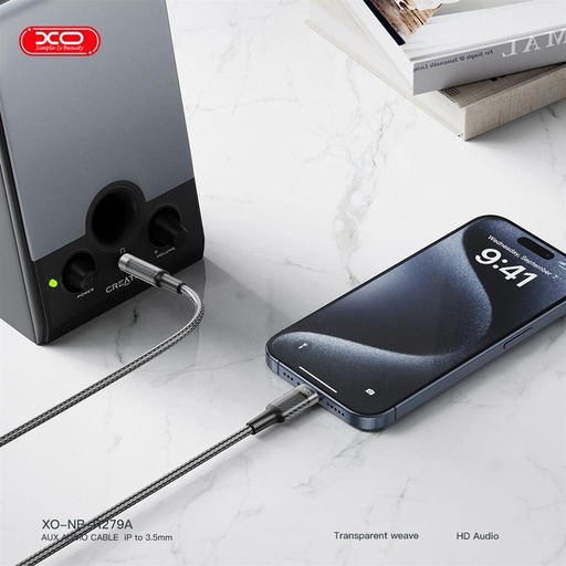 XO NB-R279A audio kabel Lightning - 3,5 mm Brushed Przezroczysty (Czarny)