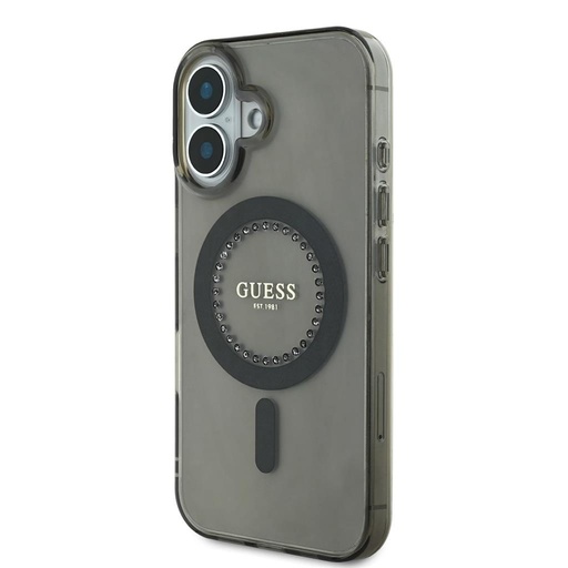 Apple iPhone 16 Guess IML Rhinestones Ring MagSafe (Czarny) - GUHMP16SPFTDTEK