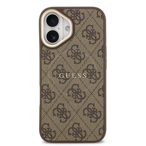 Guess PU Leather 4G Złoty Frame MagSafe etui iPhone 17 (Brązowy)