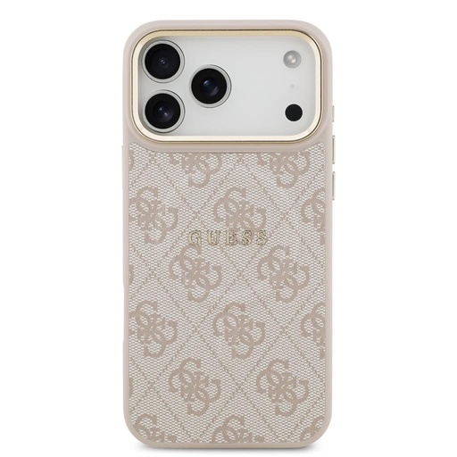Guess PU Leather 4G Złoty Frame MagSafe etui iPhone 17 Pro Max (Różowy)