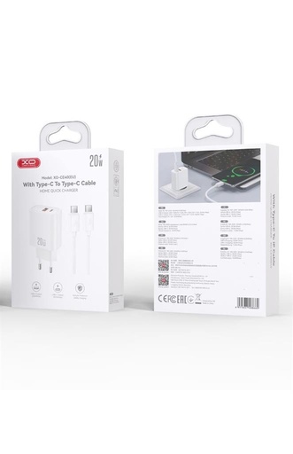 XO CE40(EU) sieciowy szybka ładowarka + Type-C kabel (Biały) - 20W, 1xUSB-A + 1xUSB-C, NB299 zestaw