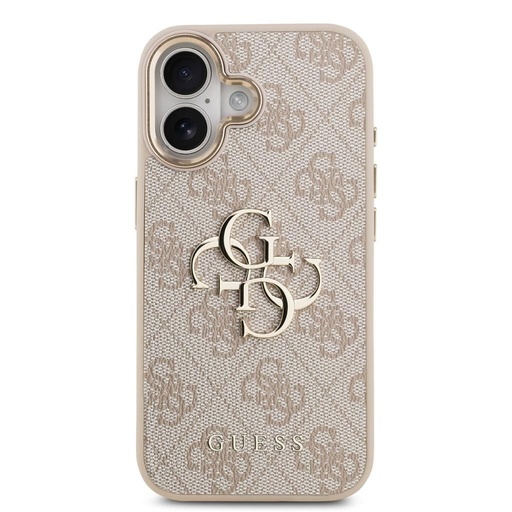 Guess PU Leather 4G Metal Logo Złoty Frame iPhone 17 (Różowy)
