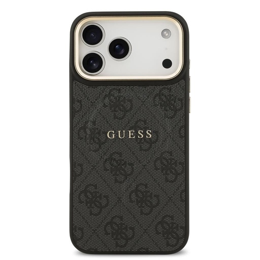 Guess PU Leather 4G Złoty Frame MagSafe iPhone 17 Pro Max (Czarny)